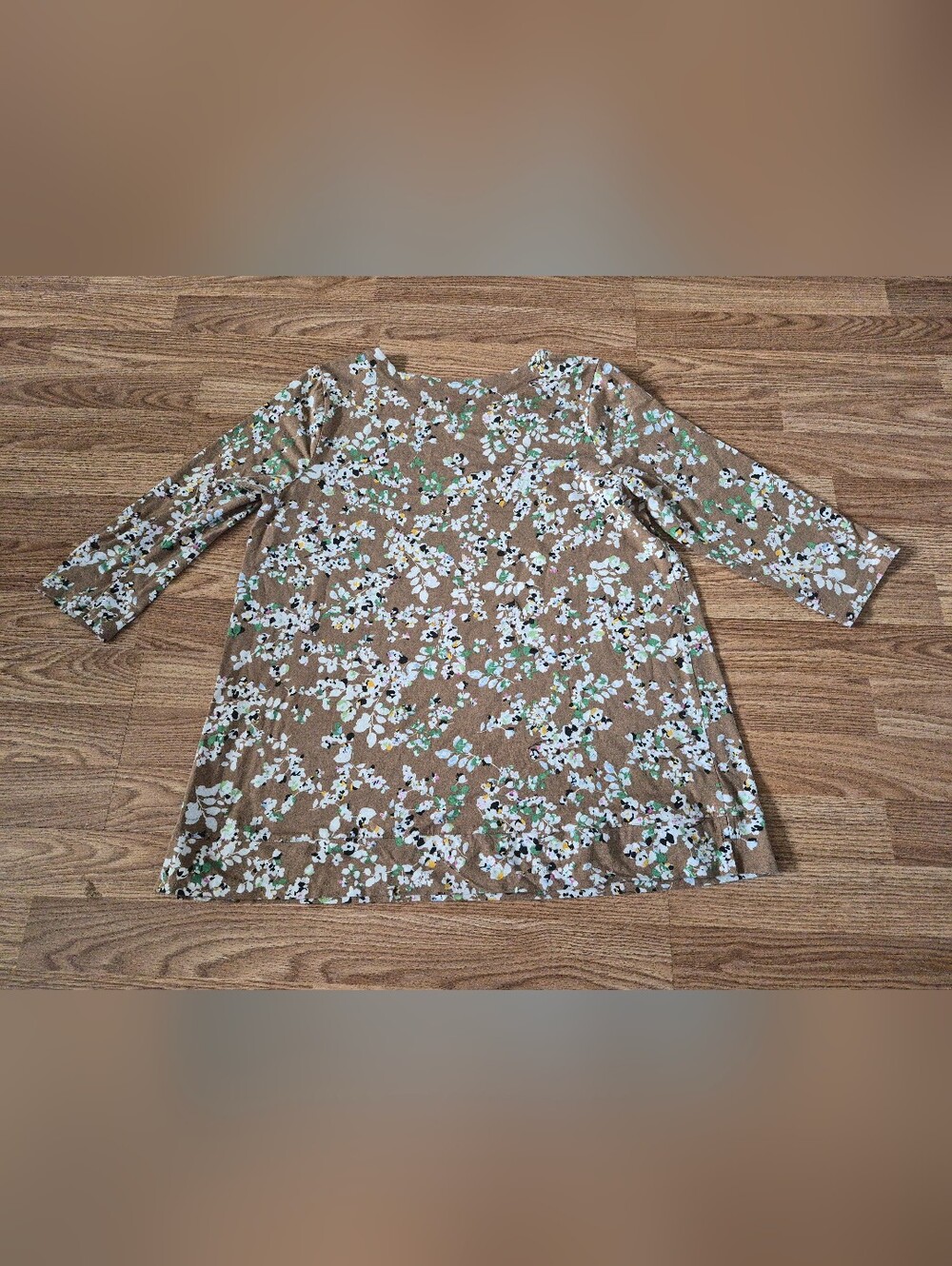J. Jill Luxe Supima Crew-Neck Tunic Floral Quarter Sleeve Shirt - Picture 3 of 7